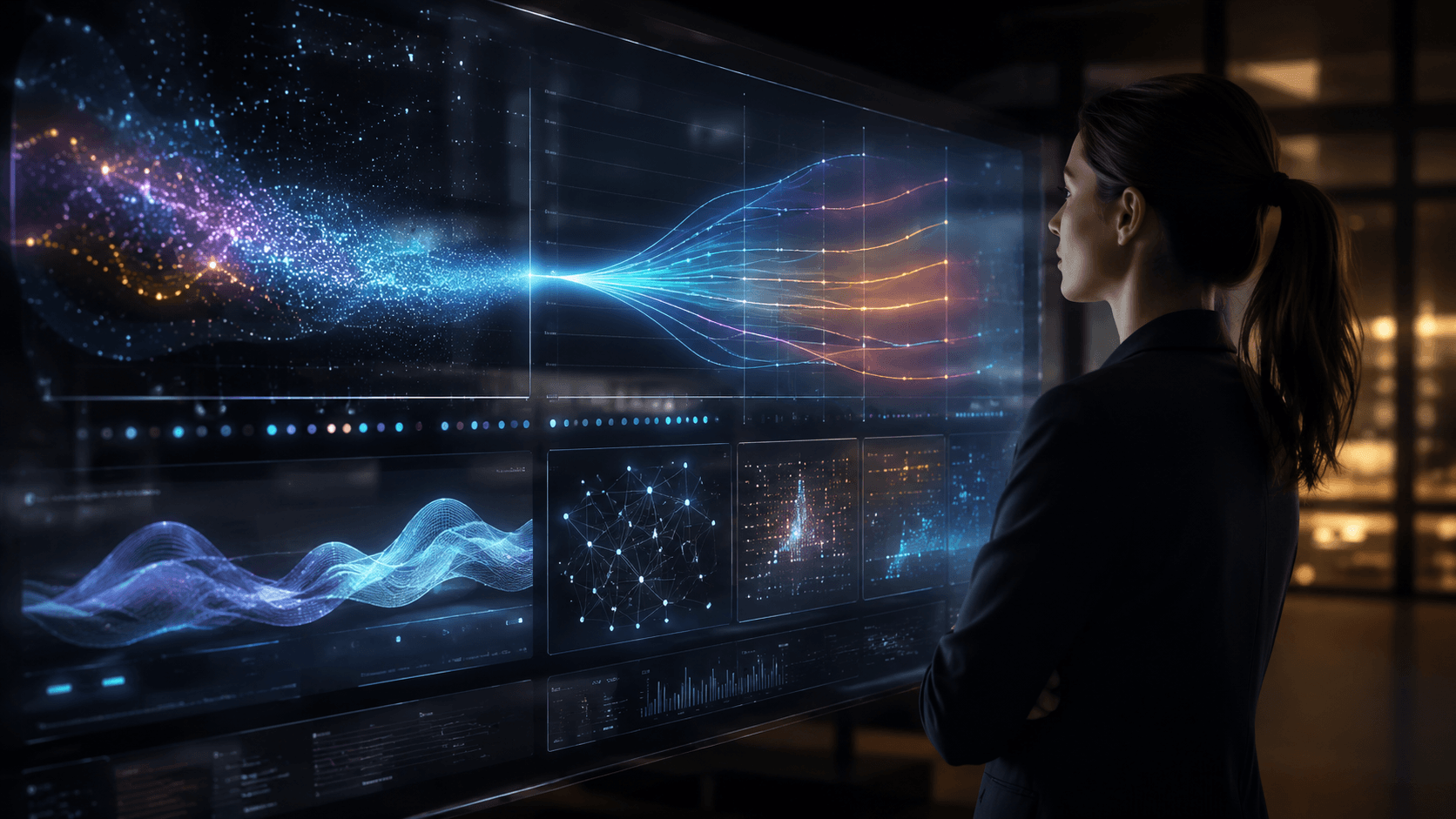 AI changing prediction markets and forecasting with glowing data visualization dashboard concept