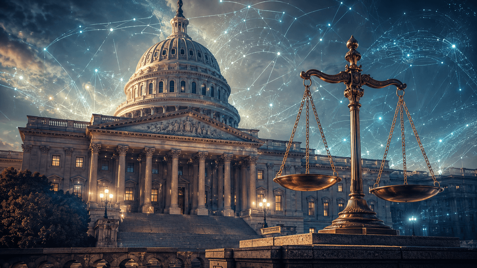 AI regulation 2026 concept with government institutions and digital technology oversight