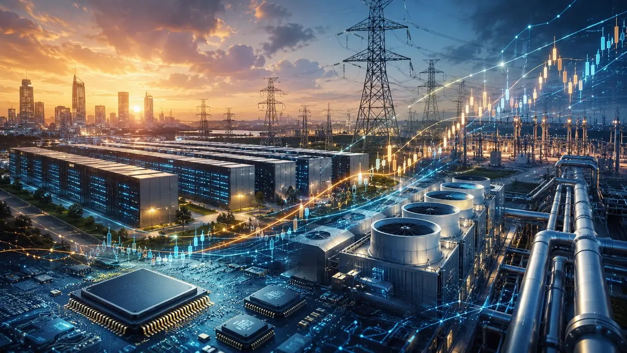 AI infrastructure stocks concept with data centers chips and power grid equipment