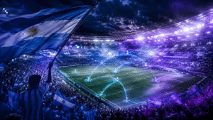 Argentina World Cup 2026 prediction concept with stadium and probability paths