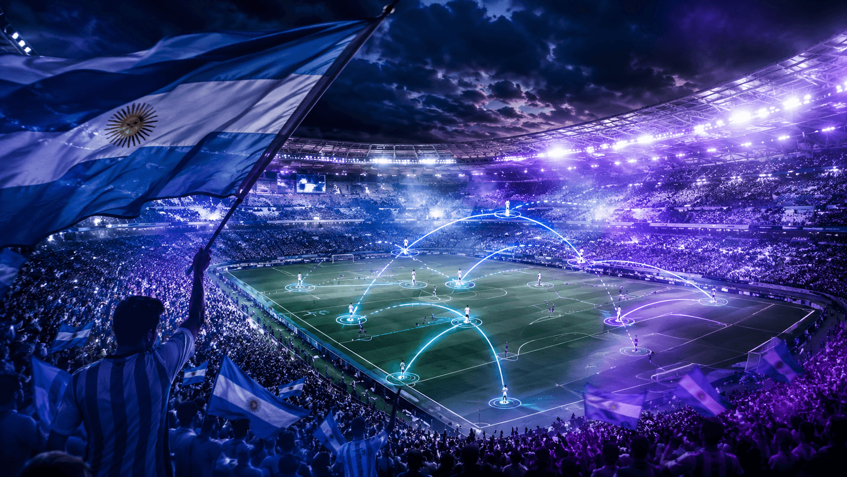 Argentina World Cup 2026 prediction concept with stadium and probability paths