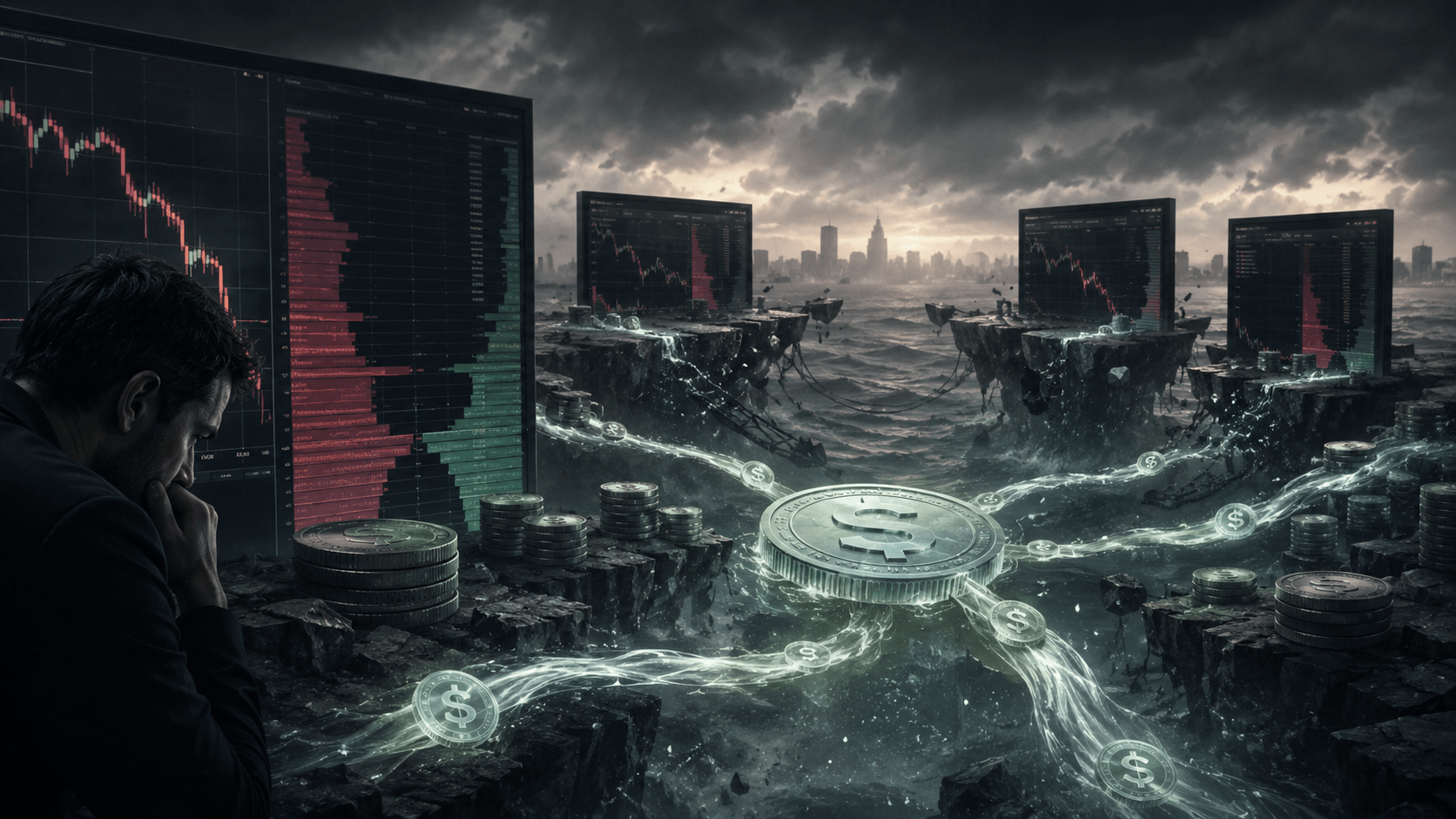 Crypto liquidity stress scenario with thinning order books and fragmented exchanges
