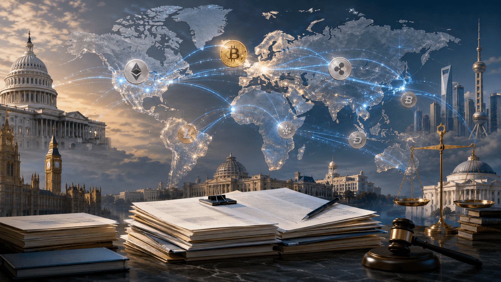 Crypto regulation 2026 concept with global policy and blockchain market signals