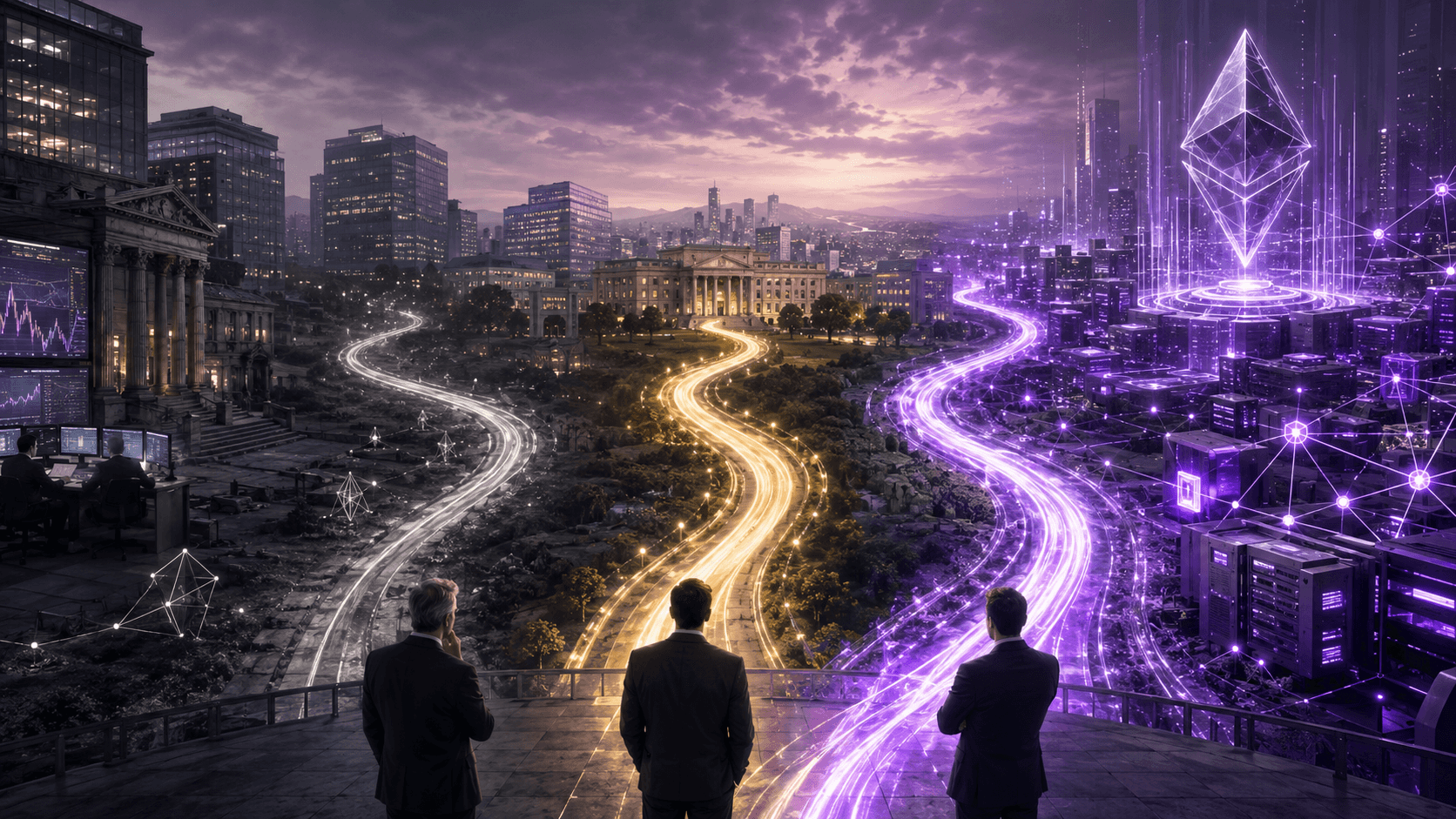 Ethereum ETF demand scenarios shown as diverging forecast pathways