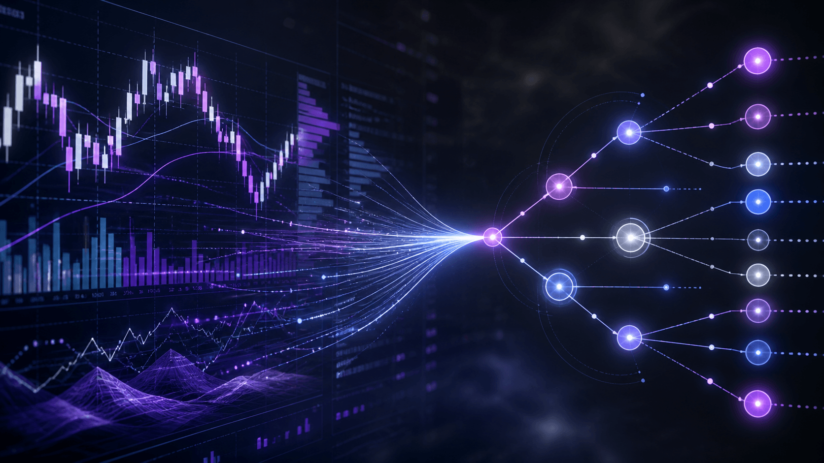 Financial trading charts compared to prediction market probability nodes