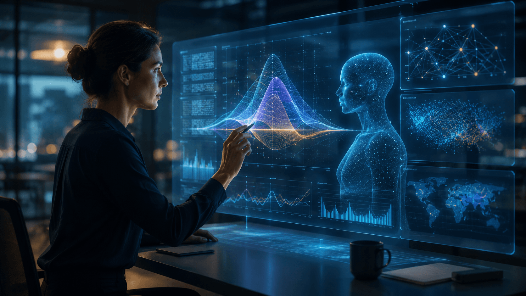 Human and AI collaboration in forecasting environment with holographic prediction market displays