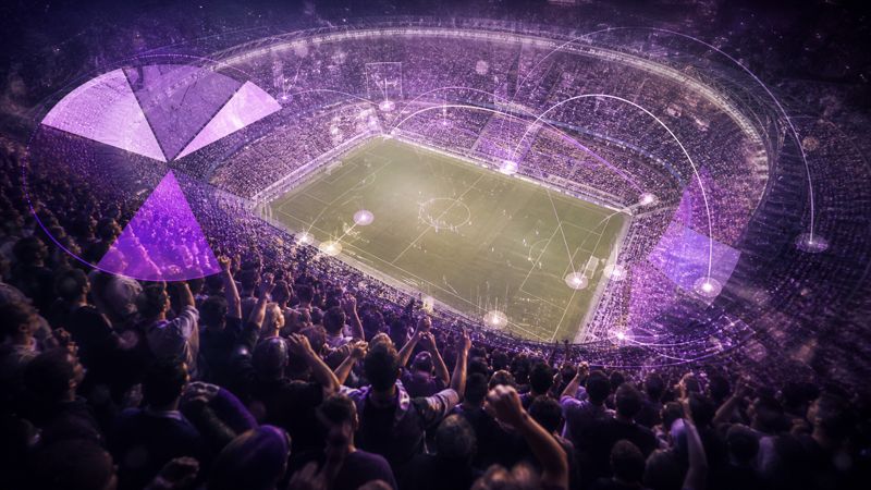 Sports stadium with prediction market probability data overlays