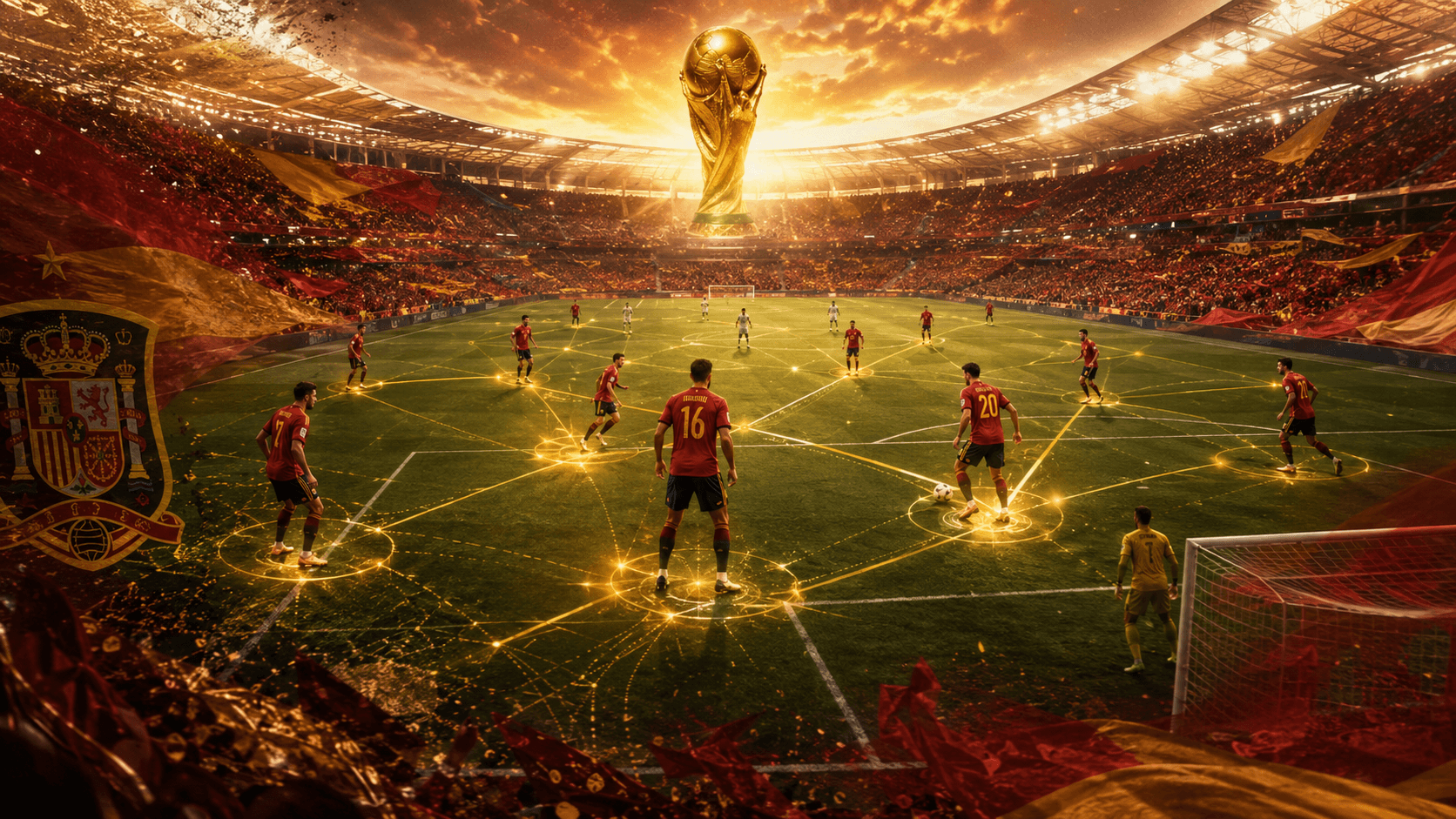Spain World Cup 2026 prediction concept with tactical passing network