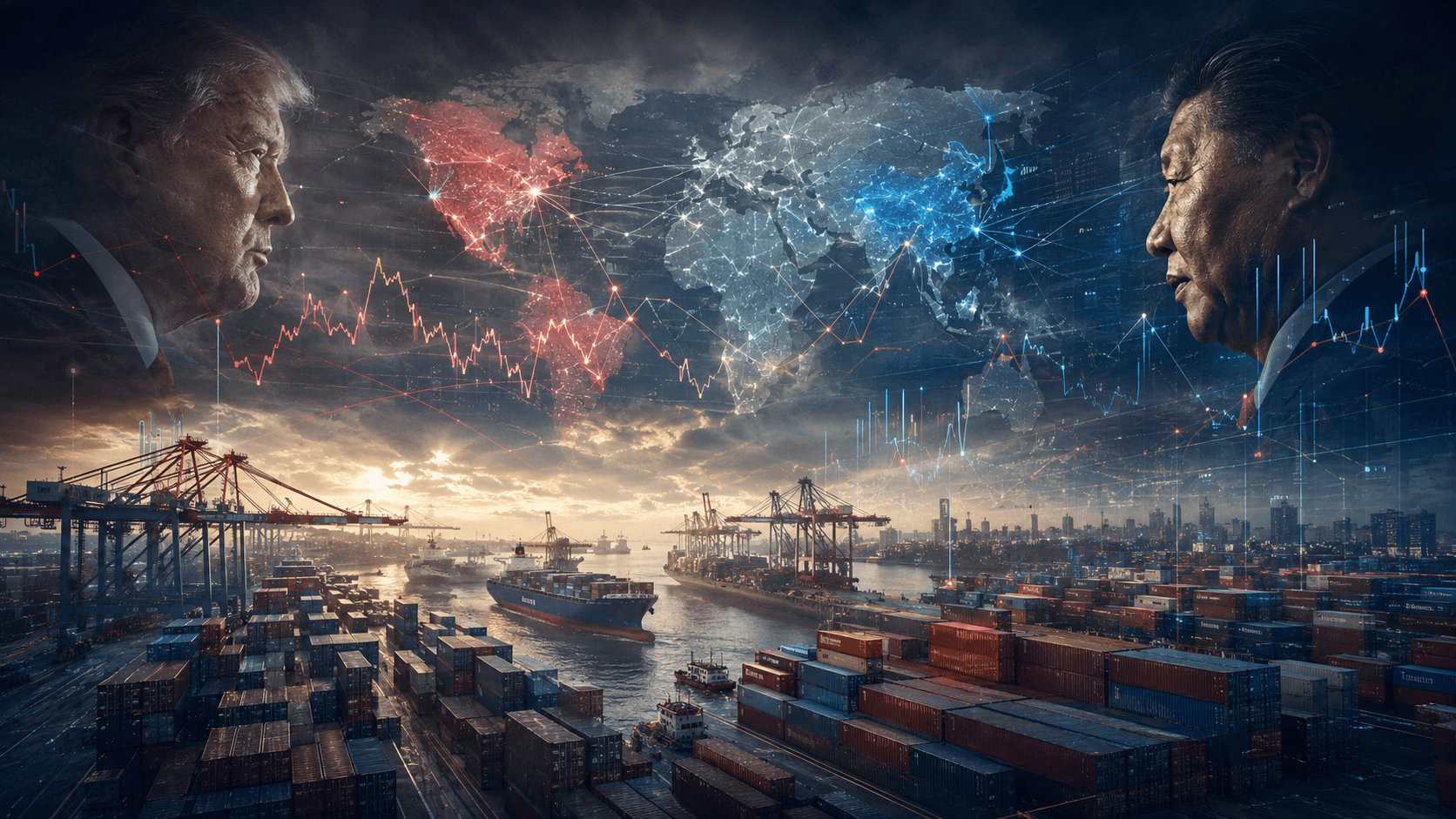 Trump tariffs 2026 economic impact with global trade and market visualization