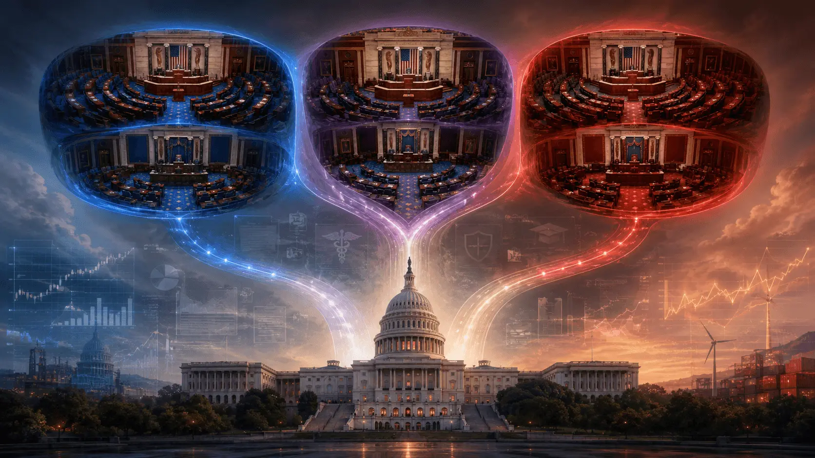 US Congress control scenarios with House and Senate forecast paths