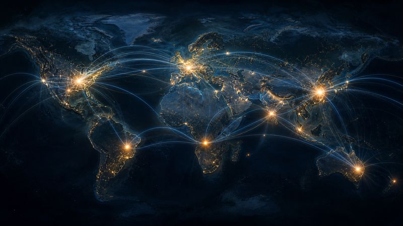 World map showing geopolitical forecasting hotspots and prediction market attention nodes across continents