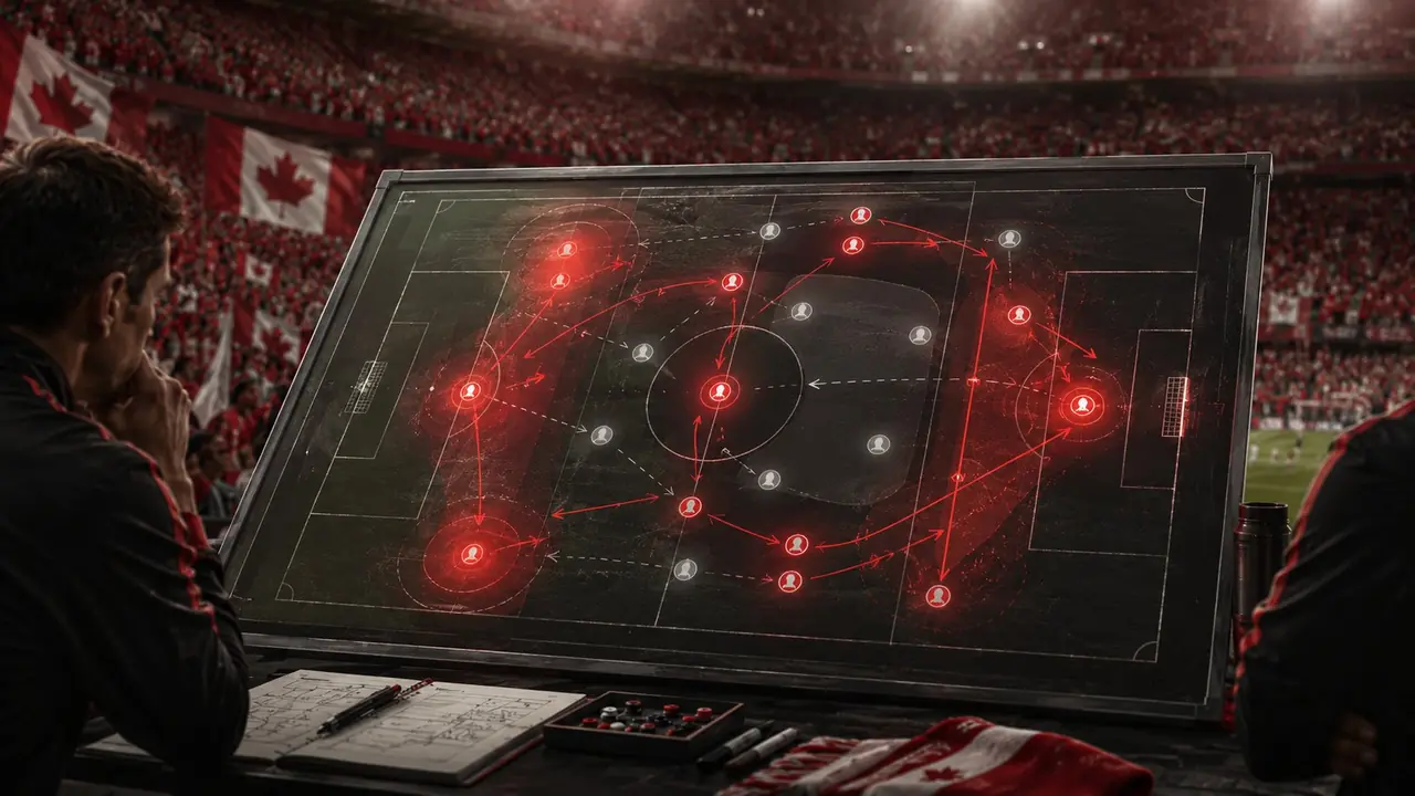 Canada Group B tactical forecast with wide attacking lanes and probability indicators