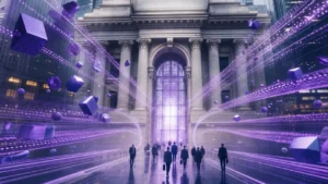 Altcoin ETF approval concept with multiple glowing asset streams converging into an institutional finance gateway