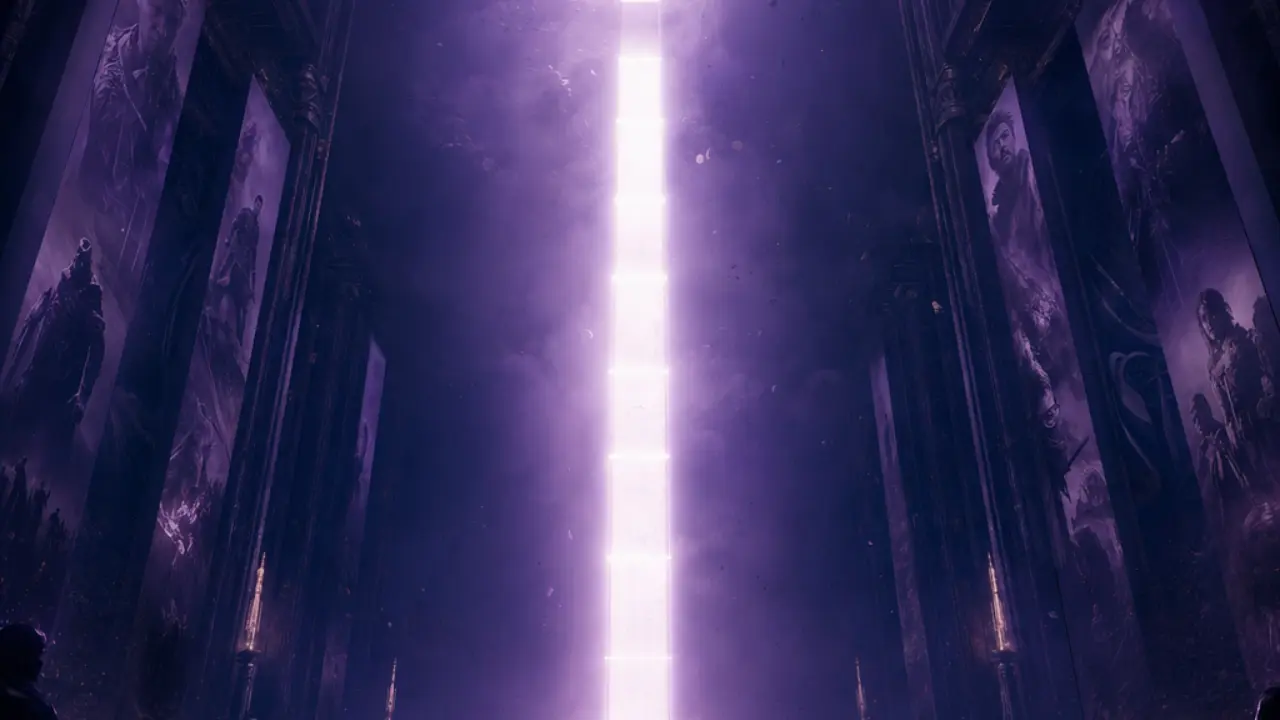 Glowing vertical meter of light rising toward a billion-dollar threshold in a cinema hall