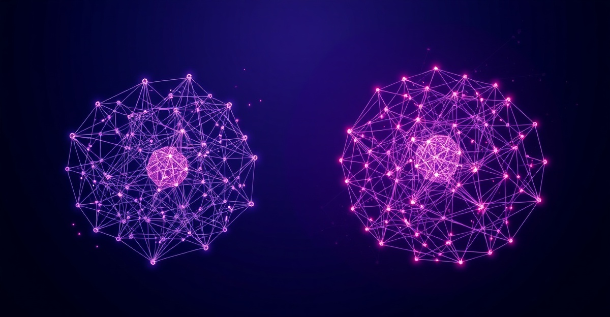 Abstract visualization comparing Bitcoin and Ethereum market forces and network structures