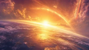 Earth's horizon radiating heat over ocean and continents, illustrating record global temperatures in 2026
