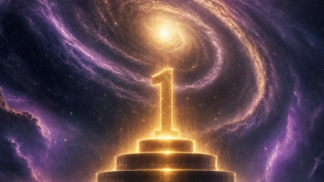Cosmic galaxy swirl framing a glowing number-one podium representing a box-office crown