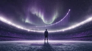 Norway World Cup 2026 run concept with a lone striker under northern lights and a rising probability curve