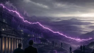 Bitcoin market decline in 2026 shown as a shallow valley across a financial data landscape