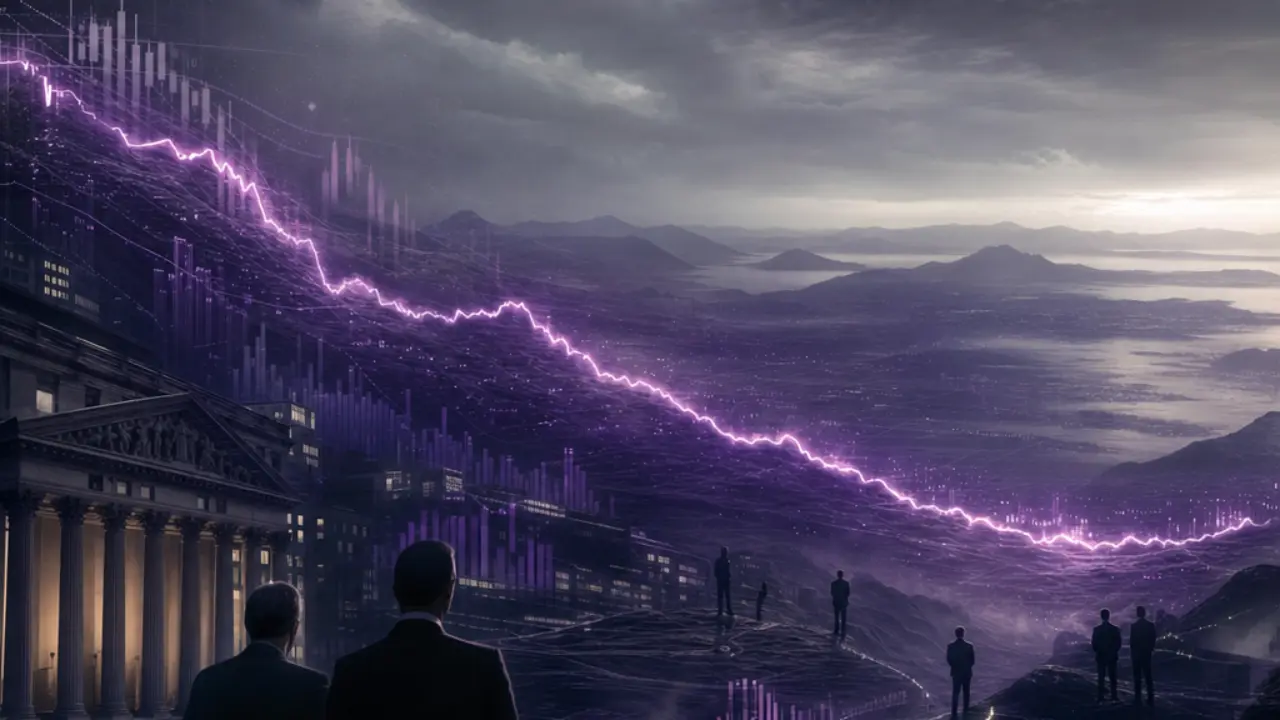Bitcoin market decline in 2026 shown as a shallow valley across a financial data landscape